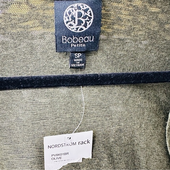 NWT Bobeau Petite Women’s Sz Small Petite Olive Flowy Open Sleeveless Cardigan - Picture 3 of 3